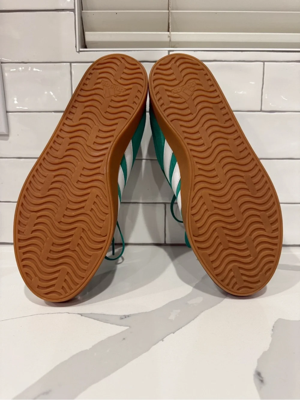 adidas Green Suede Low-Top Sneakers with White Stripes and Gum Sole